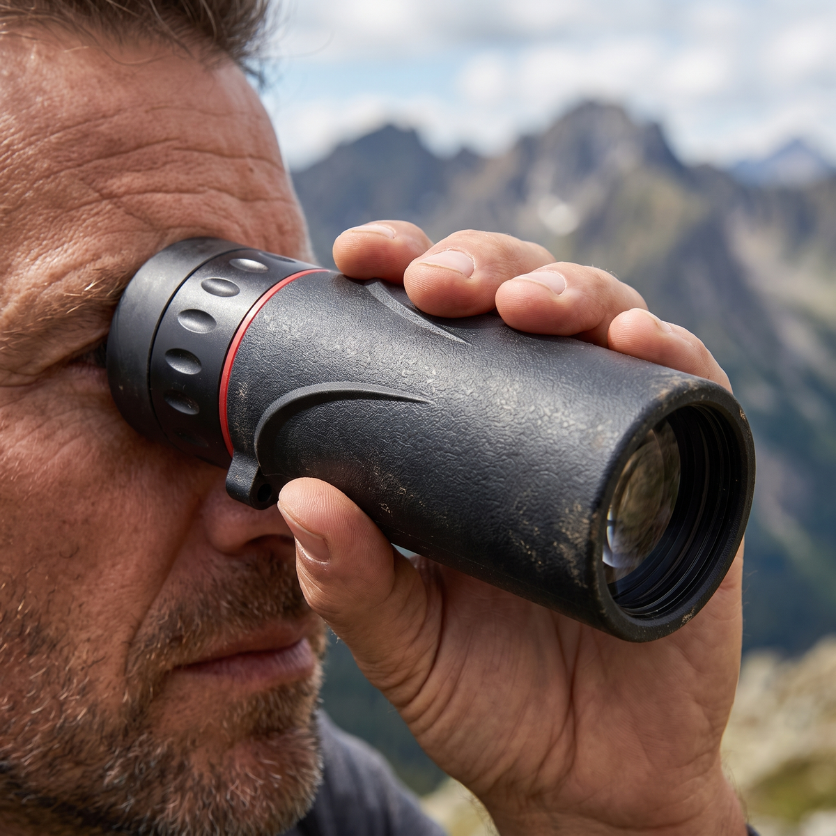 Vista HD Zoom Monocular in use scanning a vista