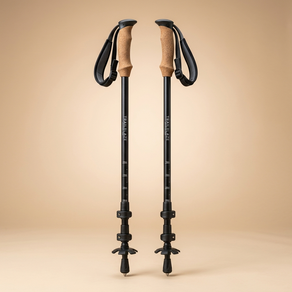 Carbide-Tip Trekking Poles pair in matte black with cork grips