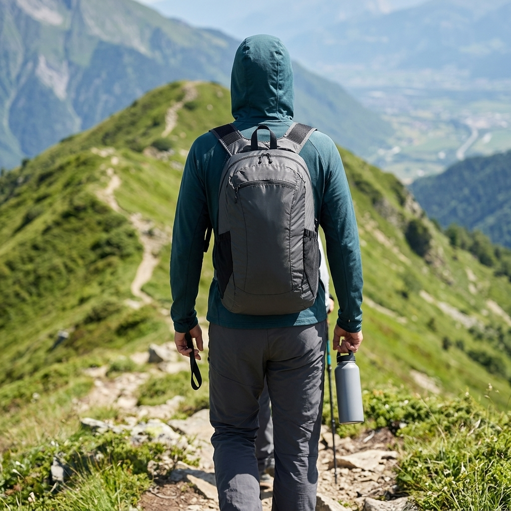Featherlite 18L Daypack worn on a mountain ridge