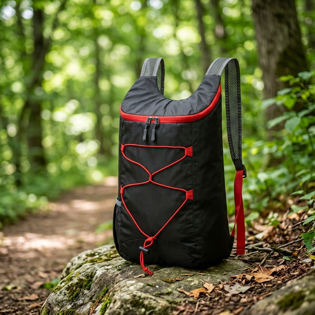 Packlite Foldable Daypack beside a hiking trail