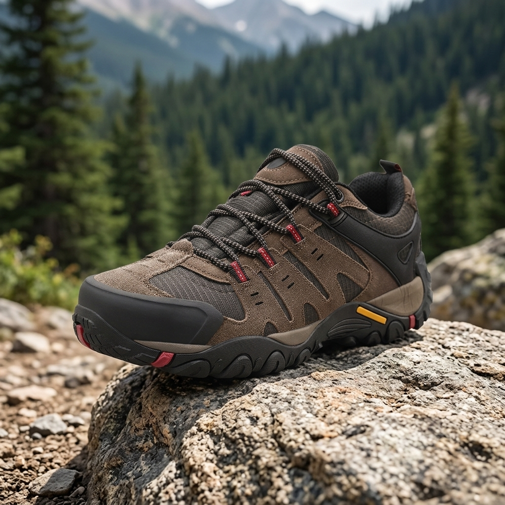 Ridge Trail Suede Hiking Boot on a mountain trail