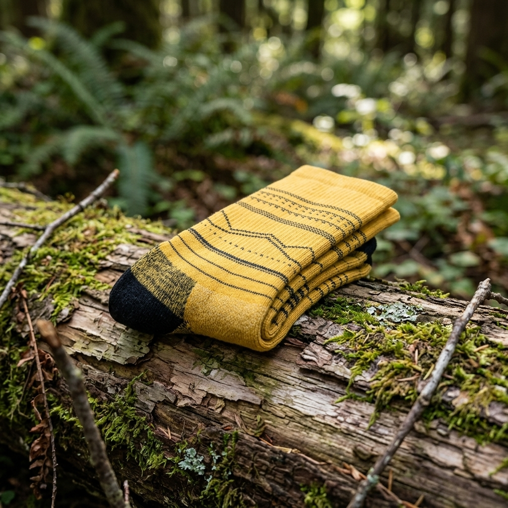 Cushioned Merino Crew Socks on a mossy log