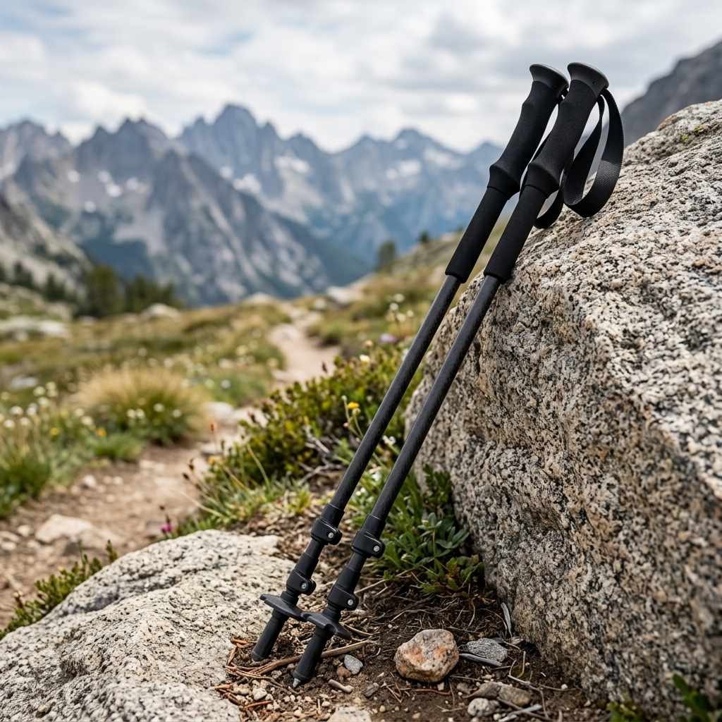 Ultralight Z-Fold Trekking Poles on an alpine trail