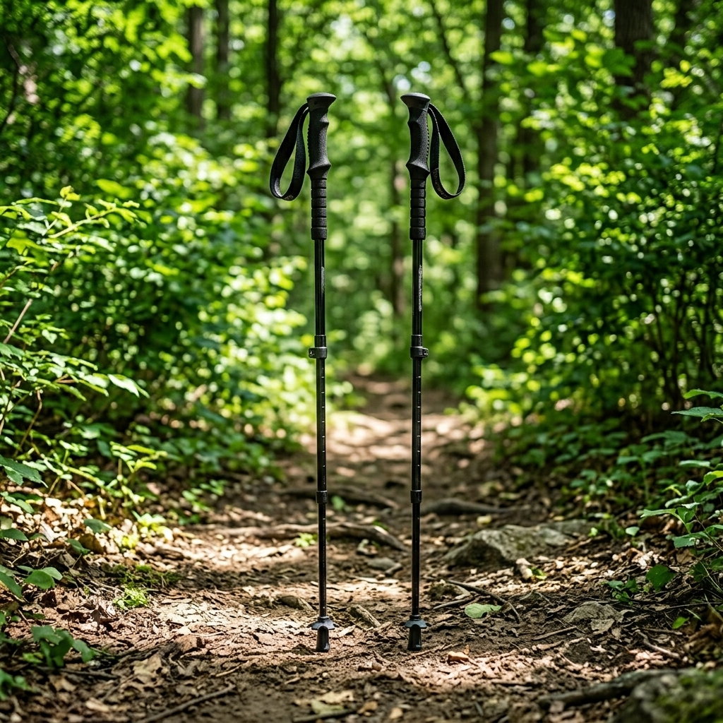 Trailhead Aluminum Trekking Poles on a forest trail