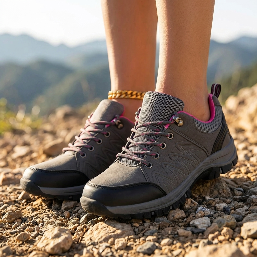 Willow Womens Trail Shoe on a rocky path