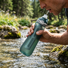 Trailflow Squeeze Water Filter in use at a stream