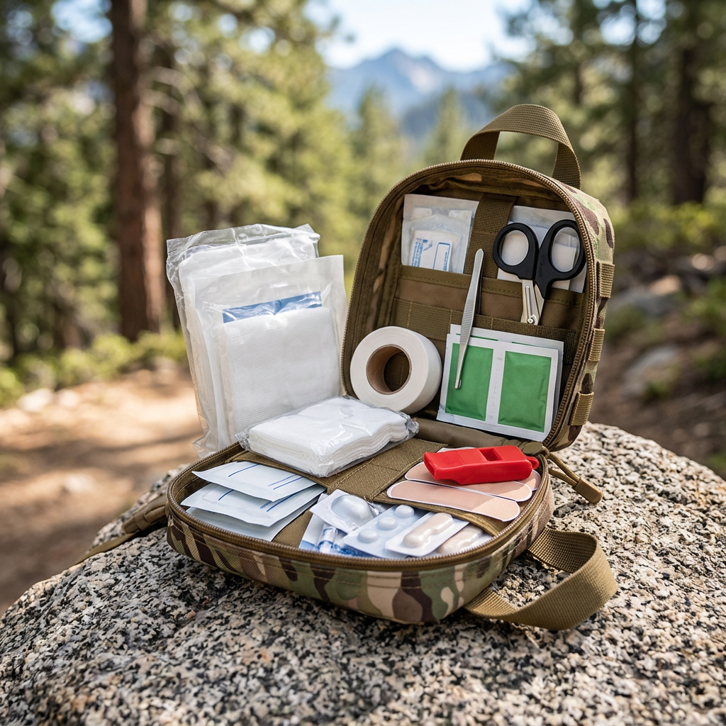 Trailmed First Aid Kit open on a trail