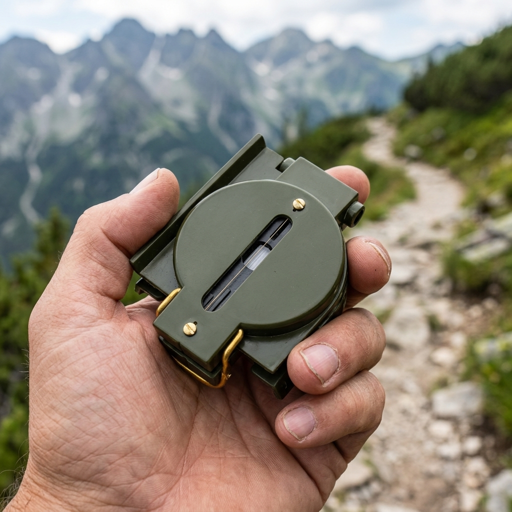 Wayfinder Compass held on a trail