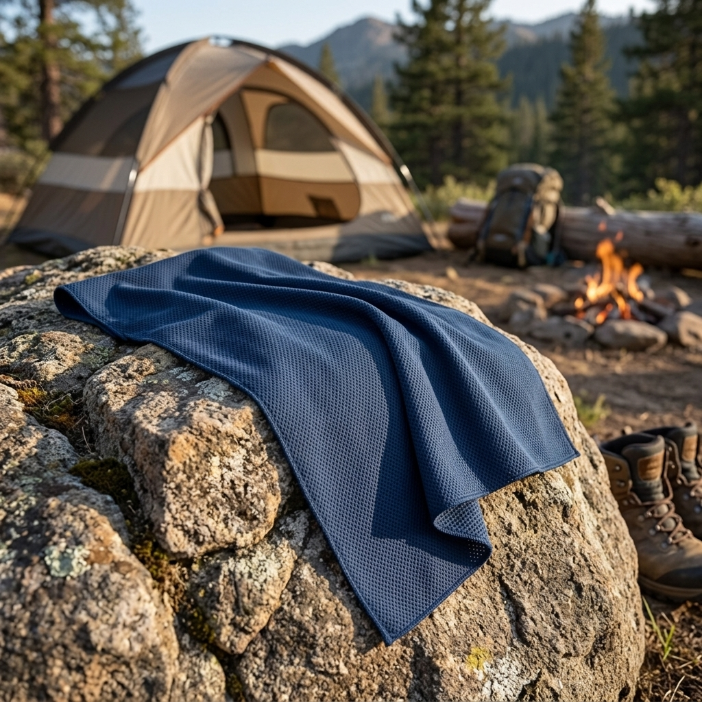 Packlite Microfiber Towel at a campsite