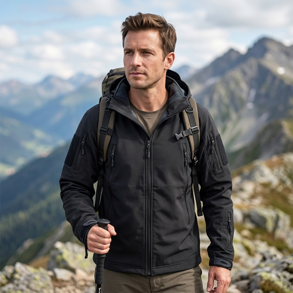 Ridgeline Softshell Fleece Jacket worn on a mountain ridge