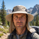 Horizon Sun Bucket Hat worn on an alpine trail