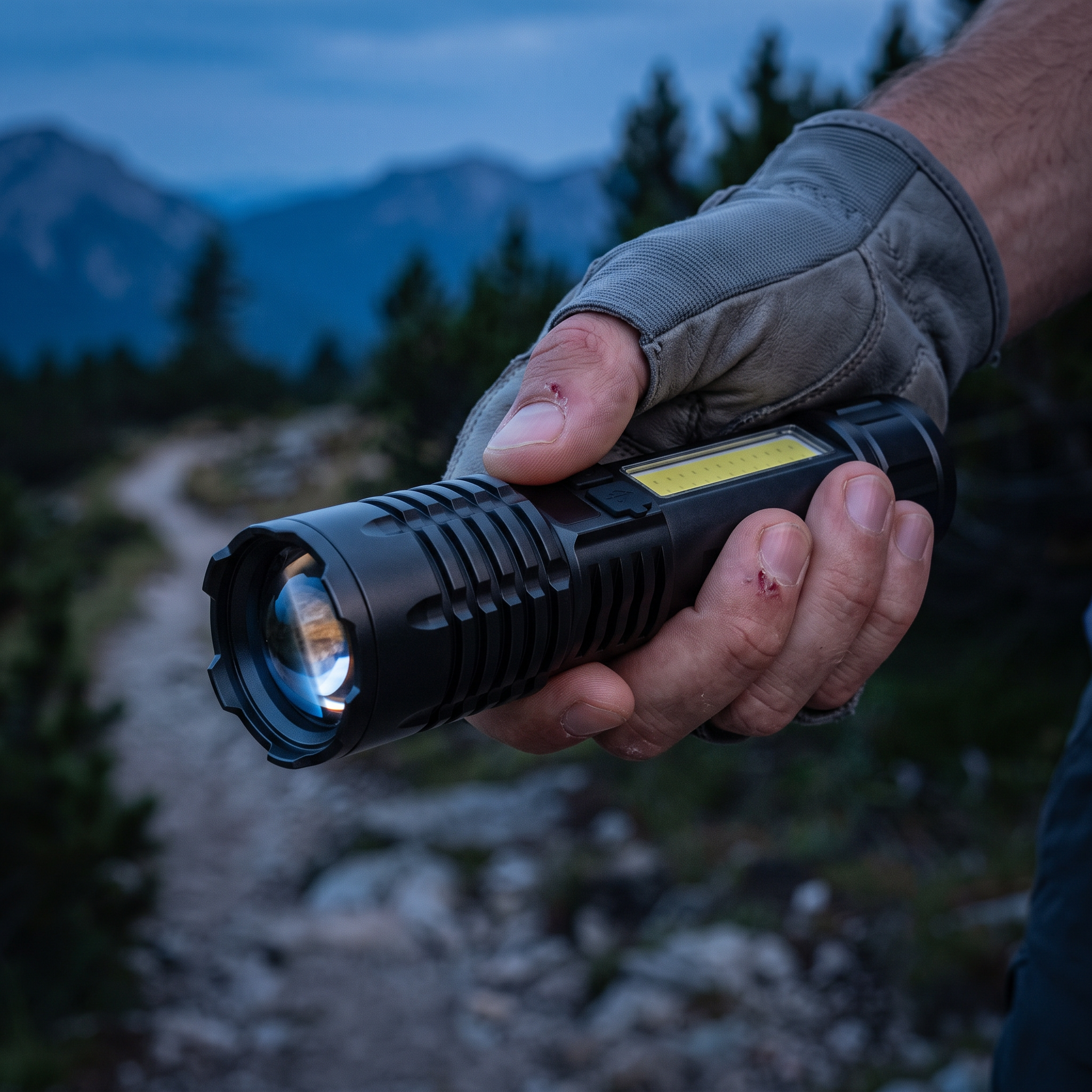 Trailbeam Rechargeable LED Flashlight in use on the trail
