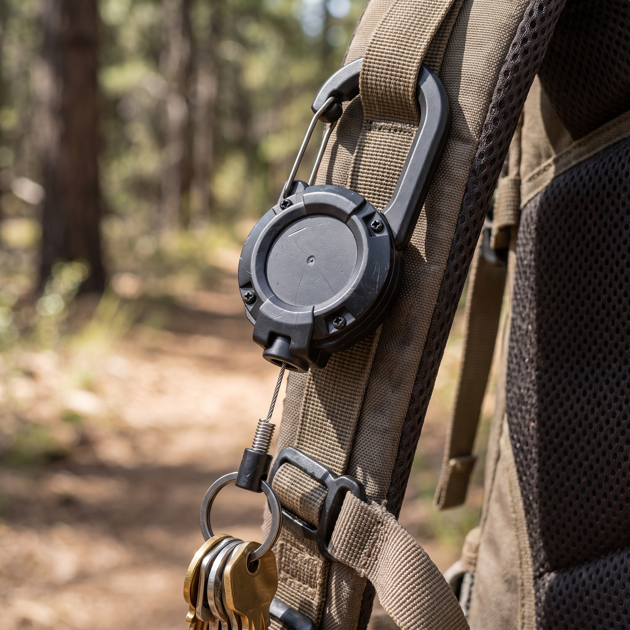 Retract Heavy-Duty Gear Tether clipped to a pack strap