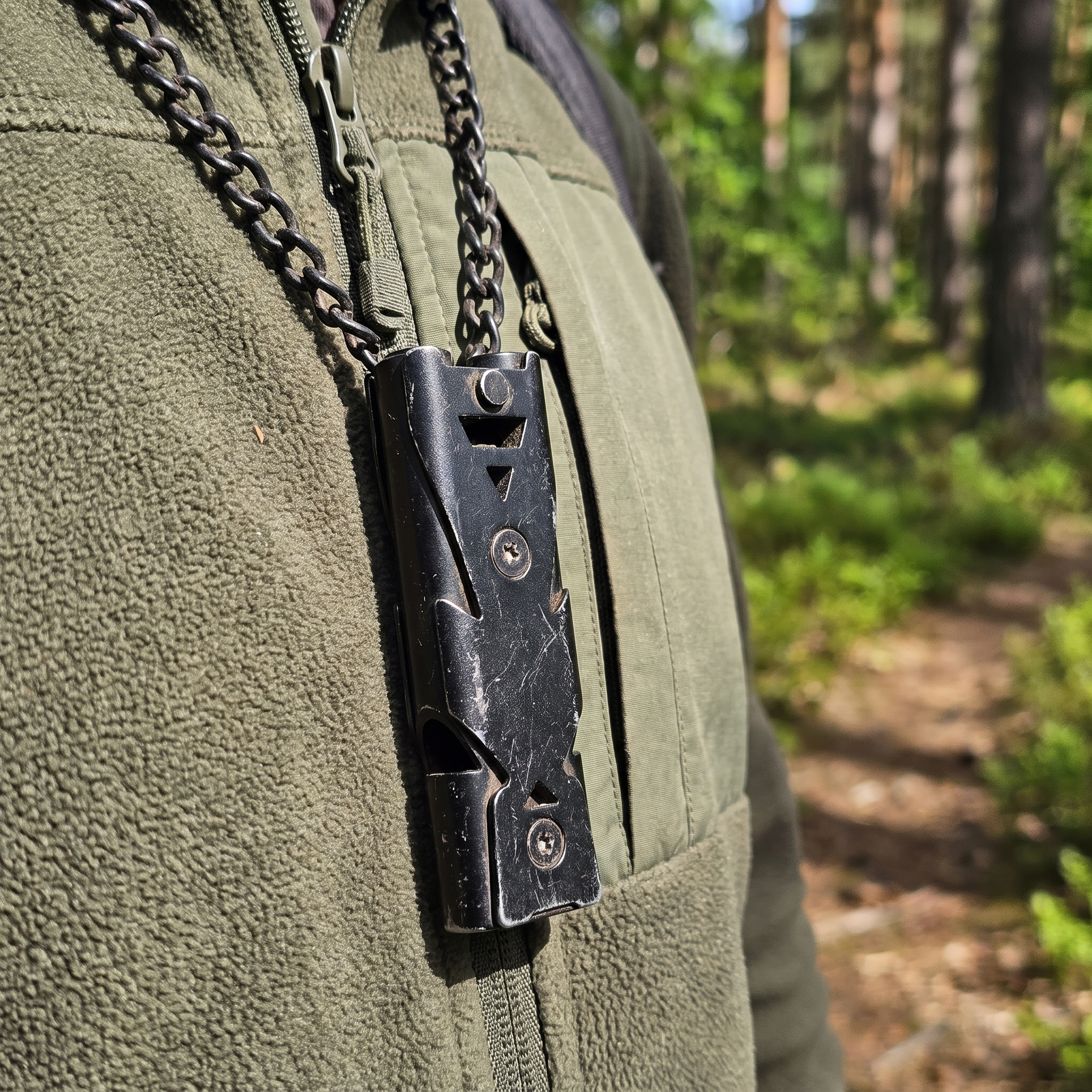 Alert Dual-Tube Survival Whistle on a lanyard
