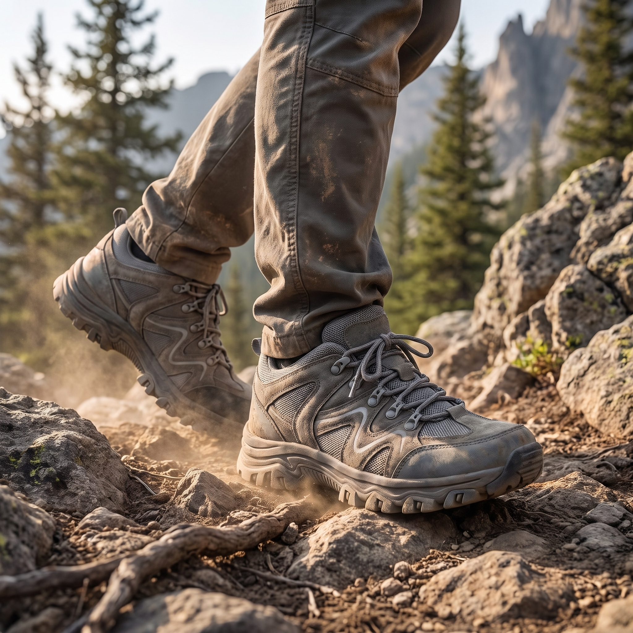 Trailix All-Terrain Hiking Shoes worn on a mountain trail
