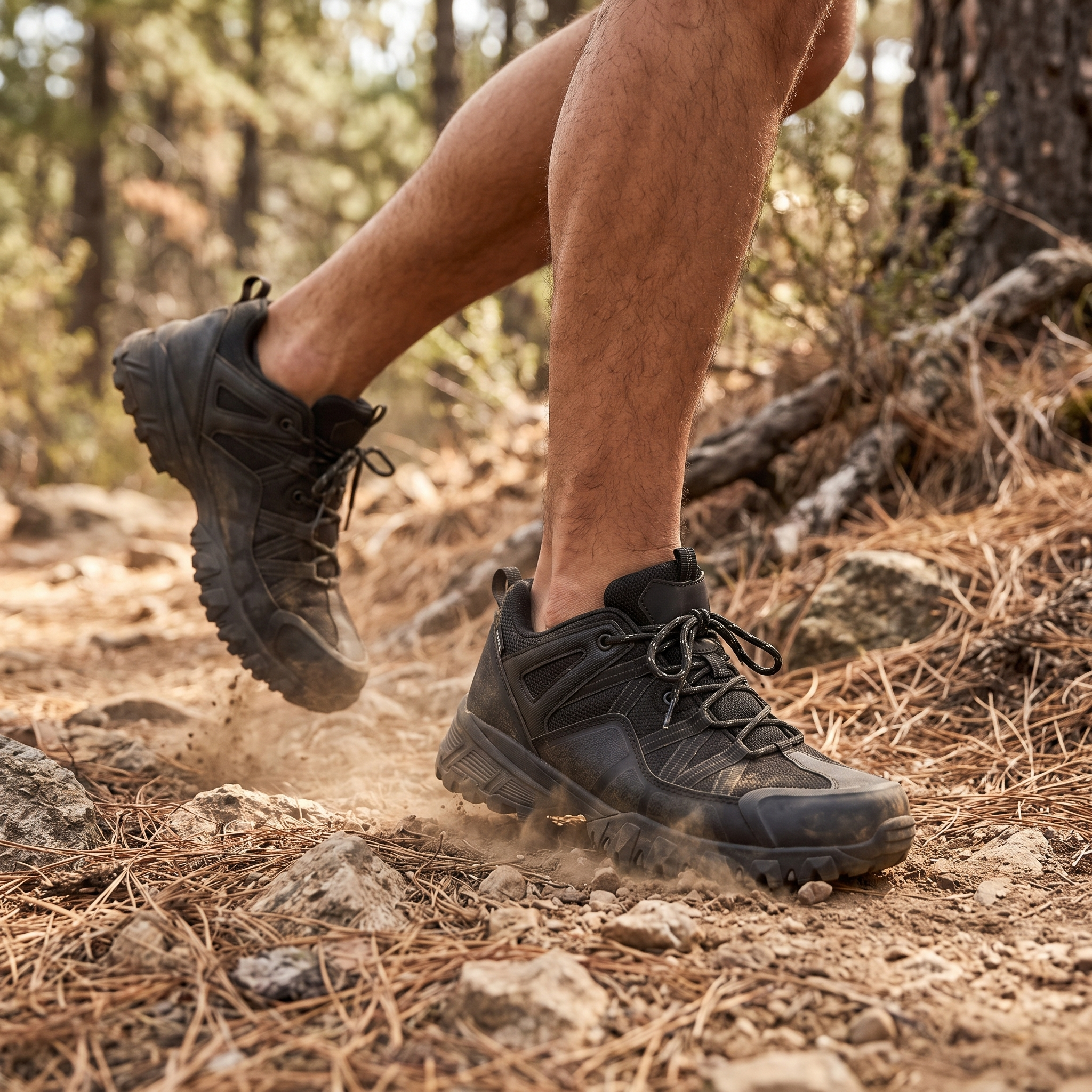 Summit Breathable Trail Running Shoes worn on a forest trail