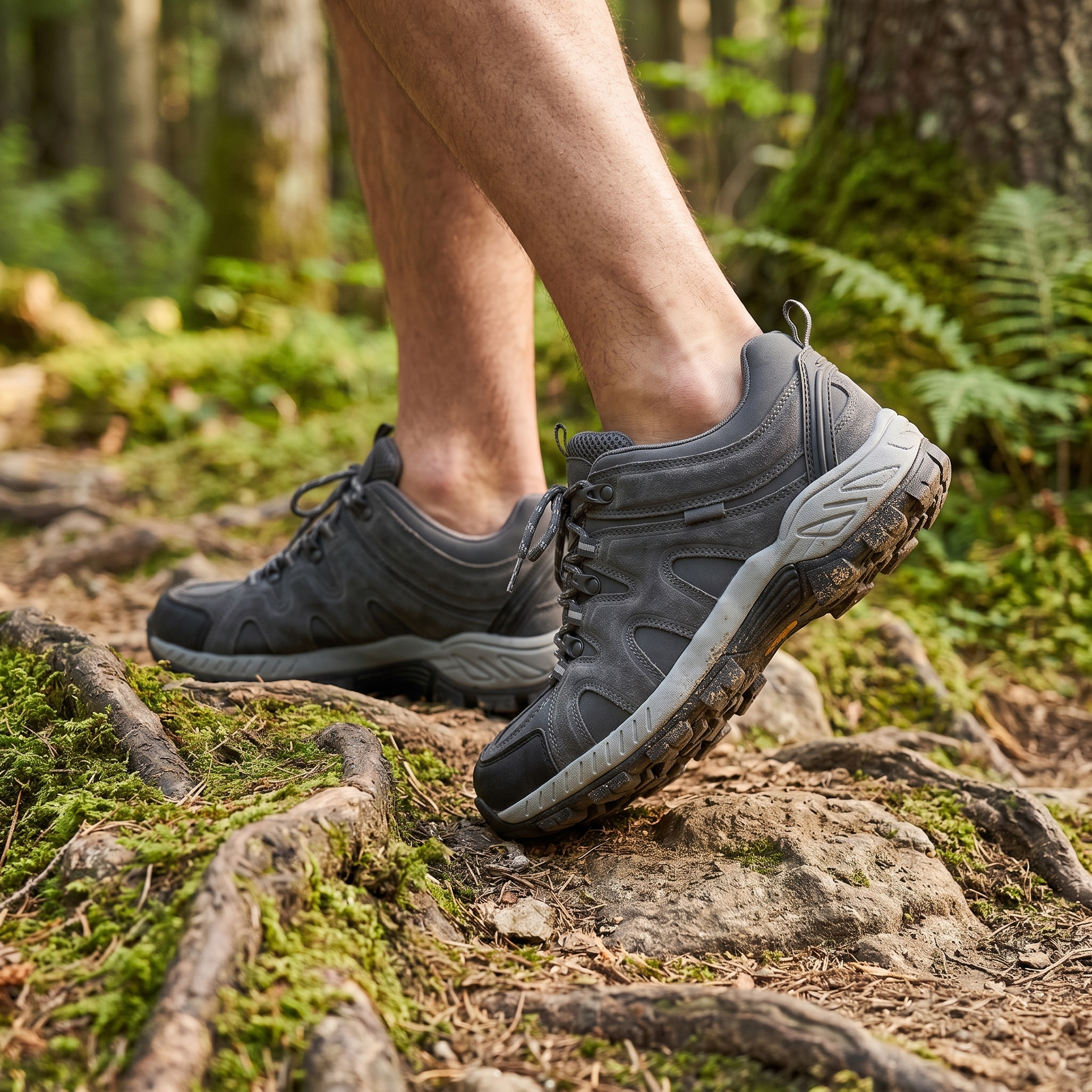 Traverse Trekking Hiking Shoes worn on a forest trail