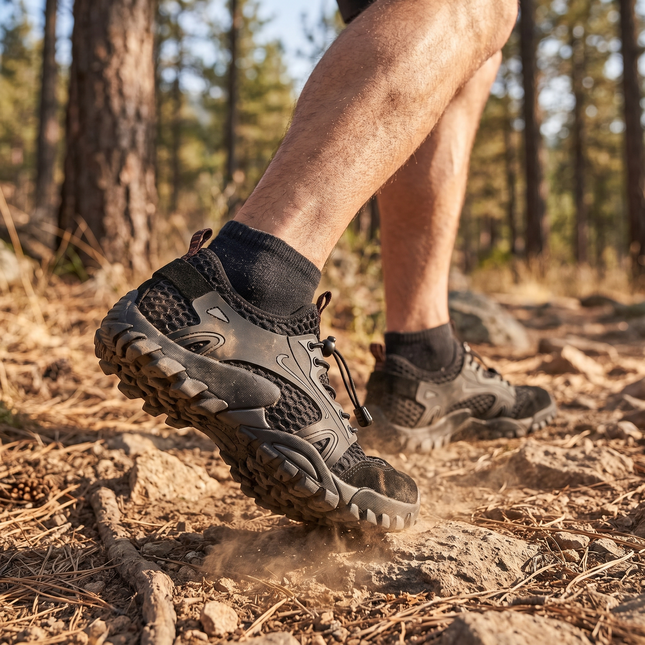 Drifter Trekking Sneakers worn on a forest trail