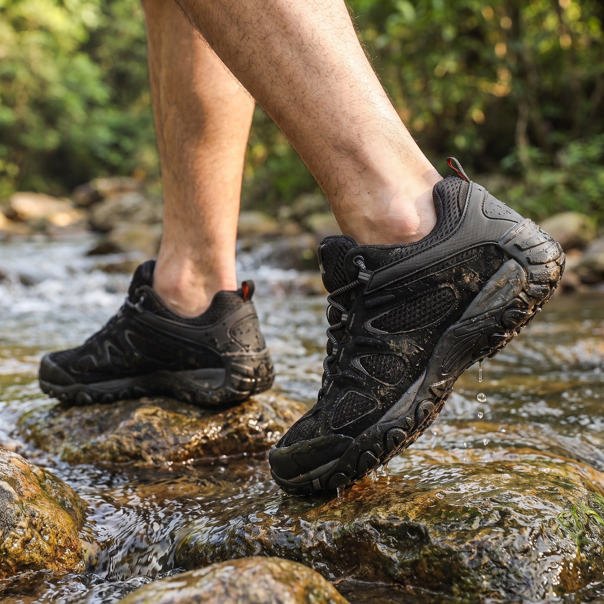 Boulder Anti-Slip Hiking Shoes worn crossing a stream