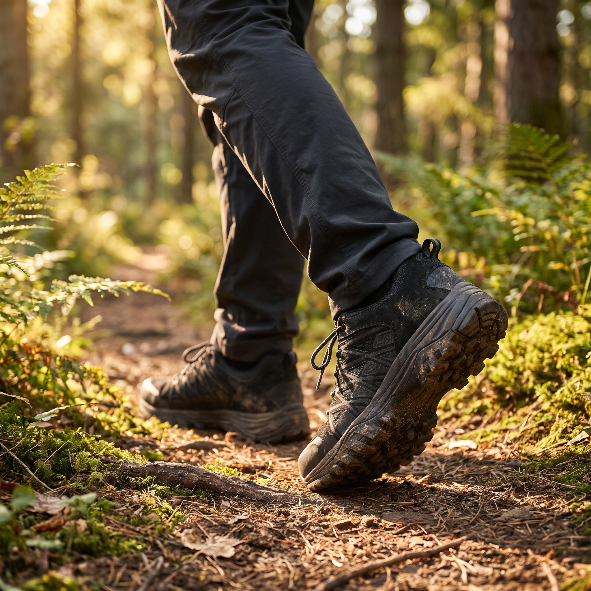 Cascade Breathable Hiking Shoes worn on a forest trail