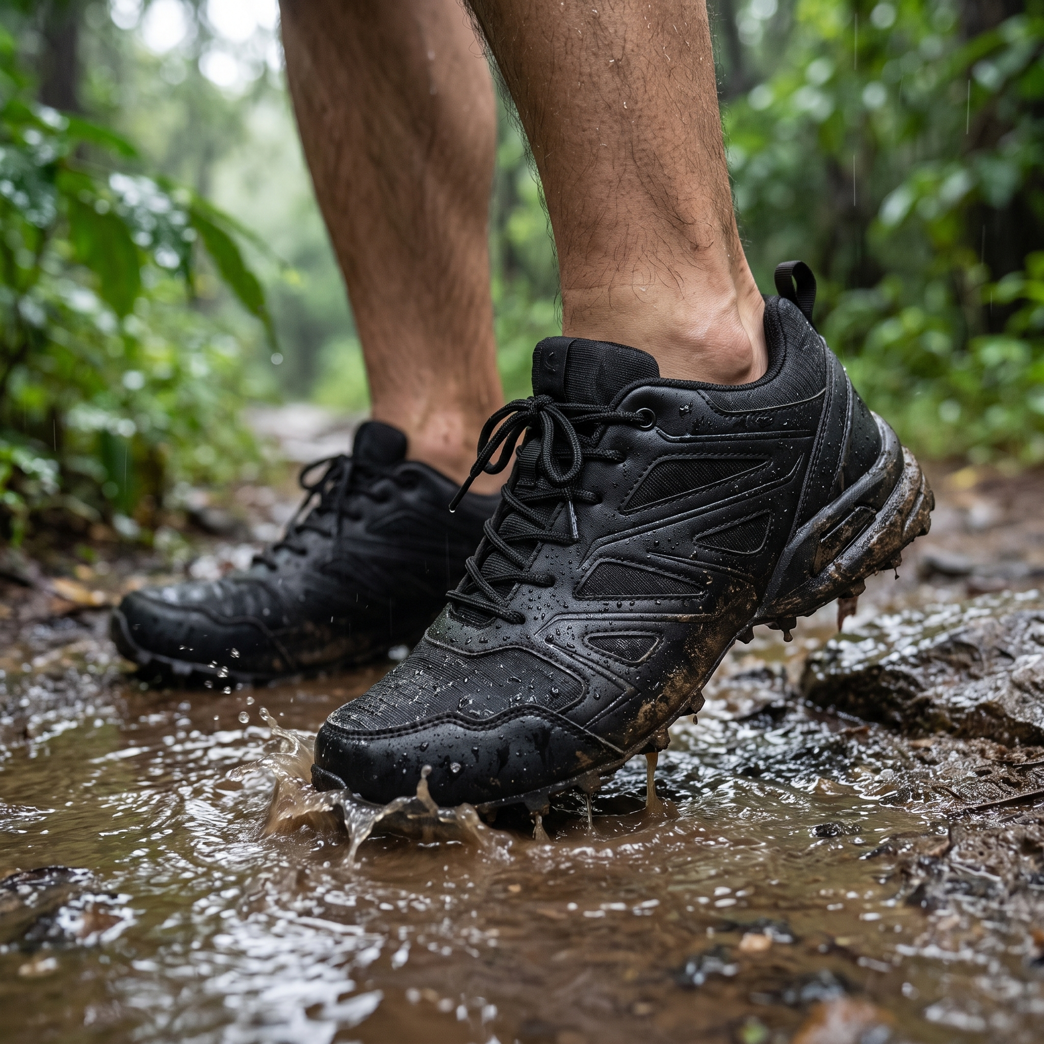 Torrent Waterproof Leather Hiking Shoes worn on a wet trail