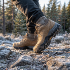 Wilder Leather Winter Trekking Boots worn on a frosted trail