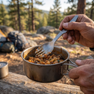 Titanium spork eating a trail meal