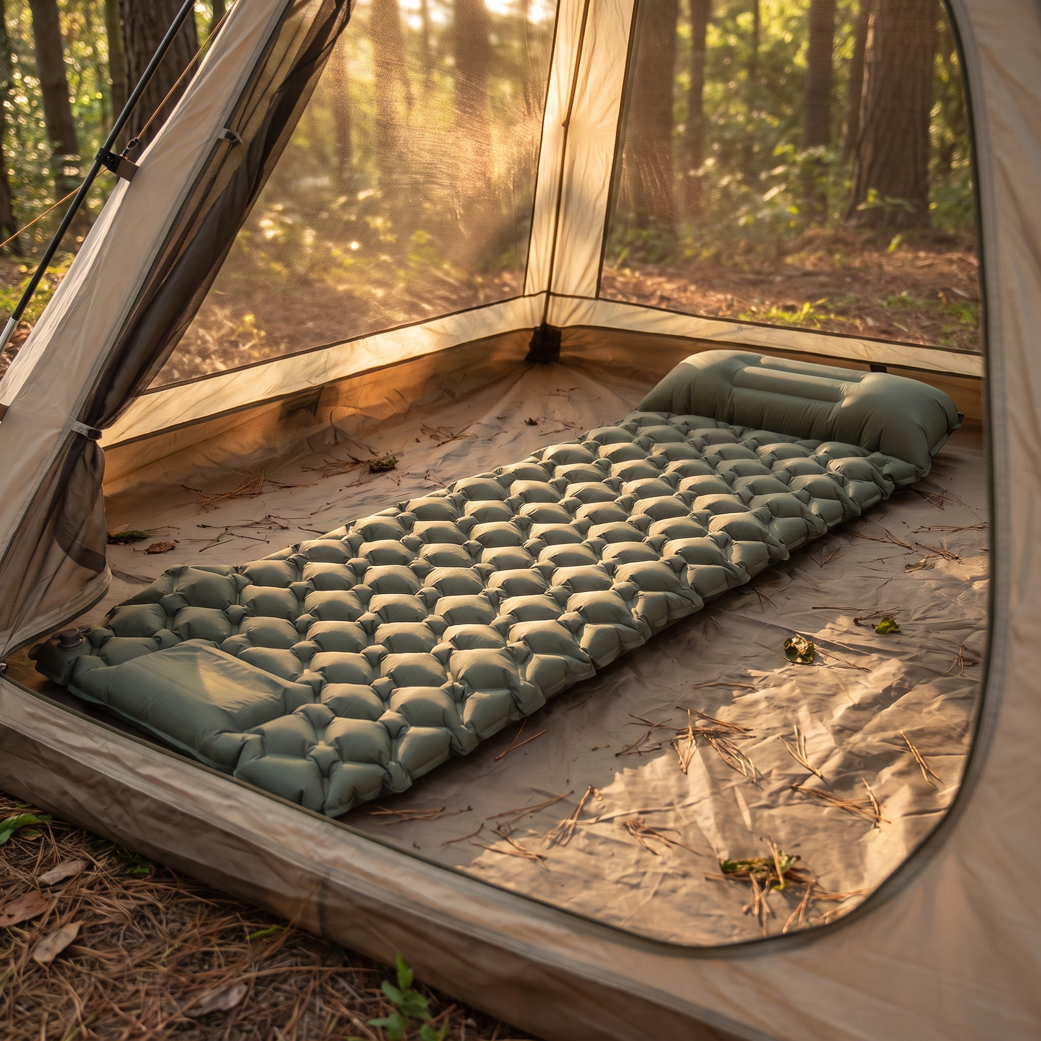 Restwell self-inflating mat in a tent
