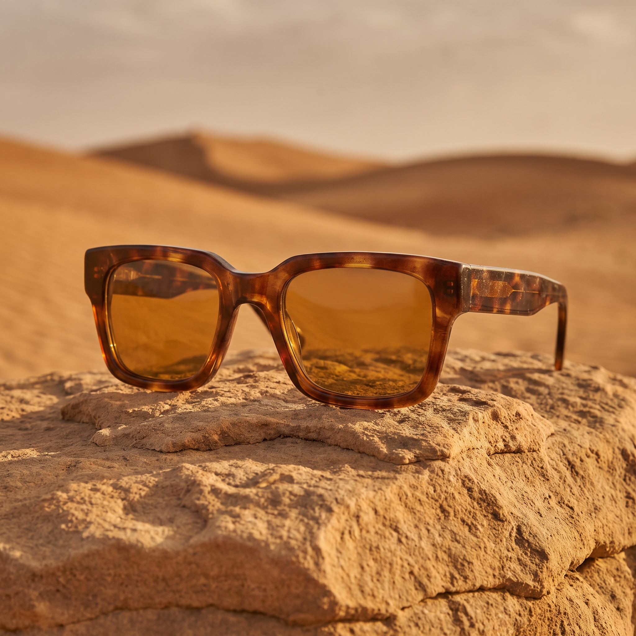 Wanderer sunglasses on sandstone in desert light