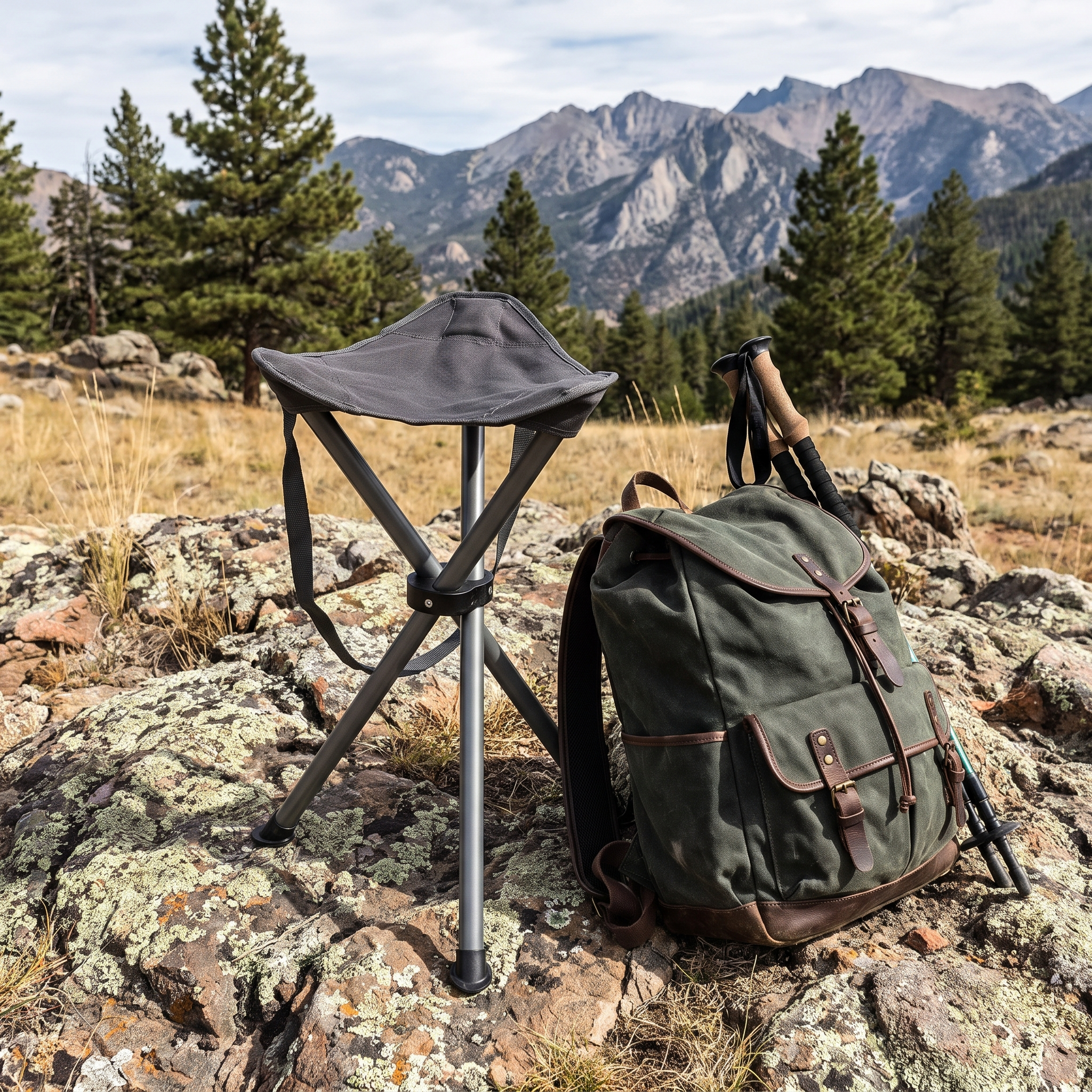 Trailseat stool at a mountain campsite