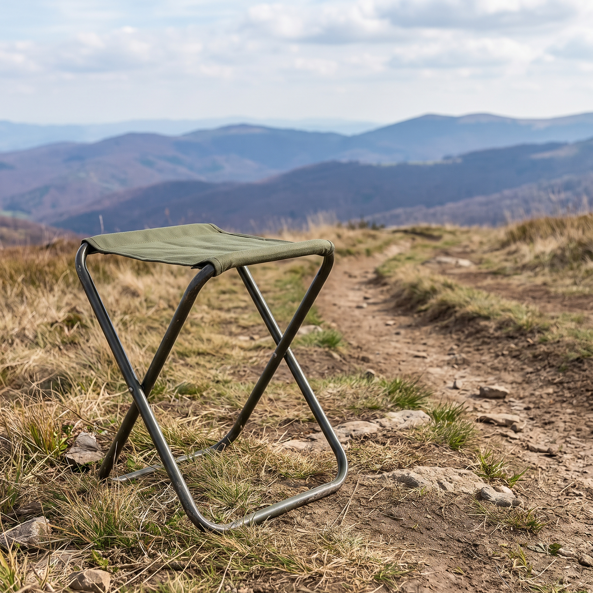 Featherstool ultralight folding stool on a trail overlook