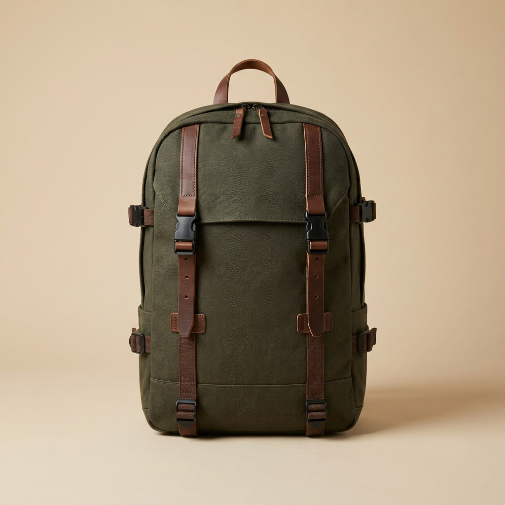 Trail Daypack 22L in dark olive canvas with leather trim